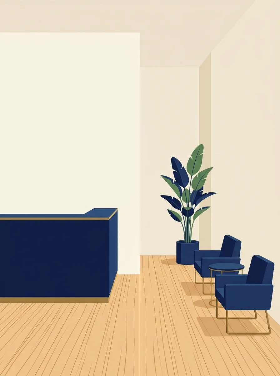 Illustration of the firm's reception and waiting area.